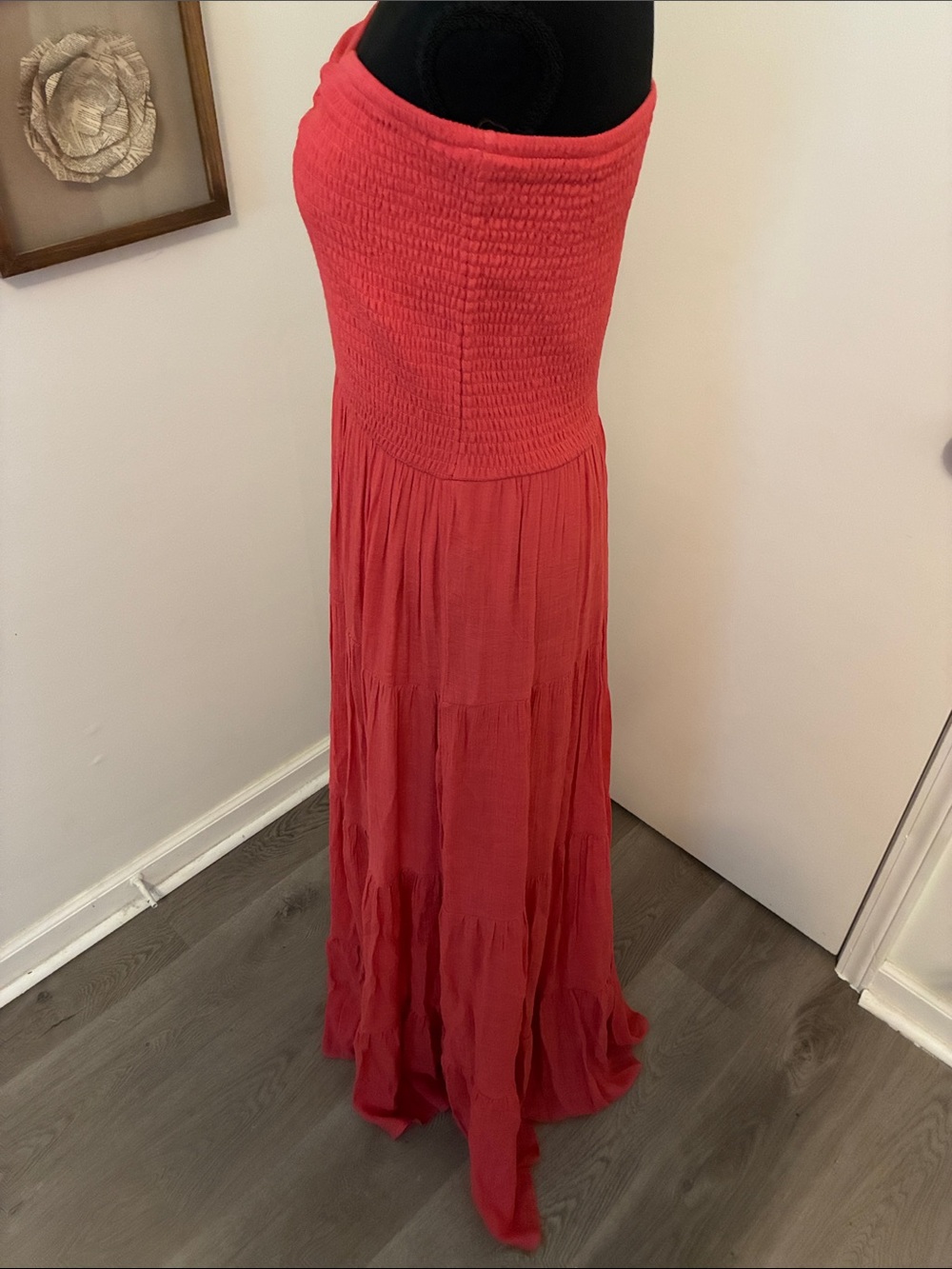 Hudson Gray NWT Smocked Strapless Maxi Dress in Coral Red - Picture 3 of 5